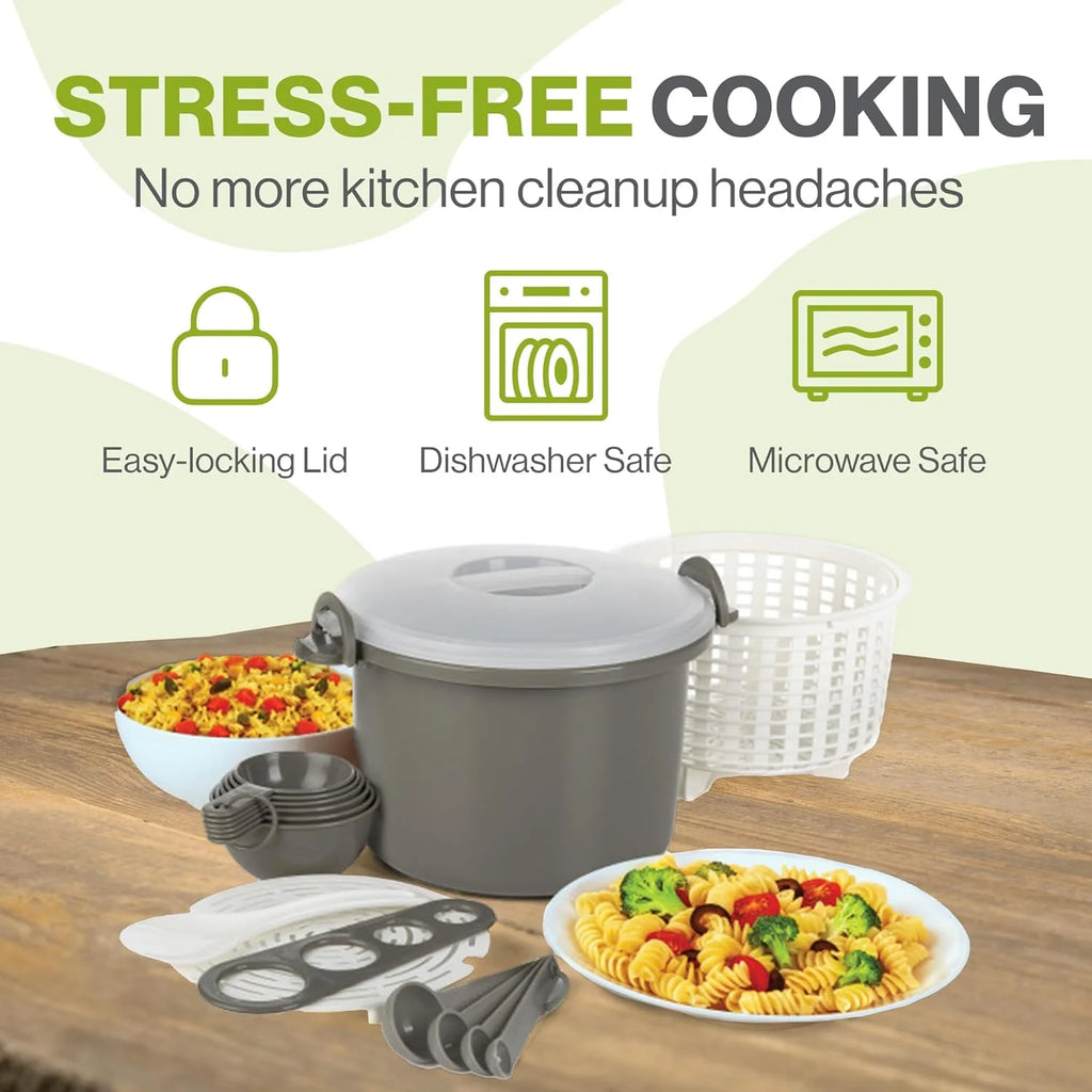 17 Piece Microwaveable Rice And Pasta Cooker With Locking Lid A11014