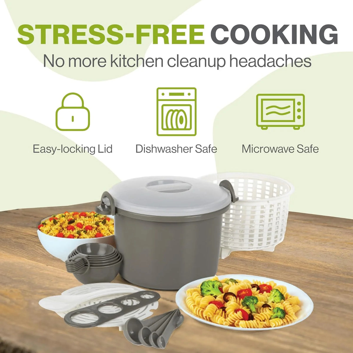17 Piece Microwaveable Rice And Pasta Cooker With Locking Lid A11014