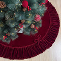 60-Inch Ruffled Velvet Christmas Tree Skirt with Lace-Up Tie Closure, Burgundy D499