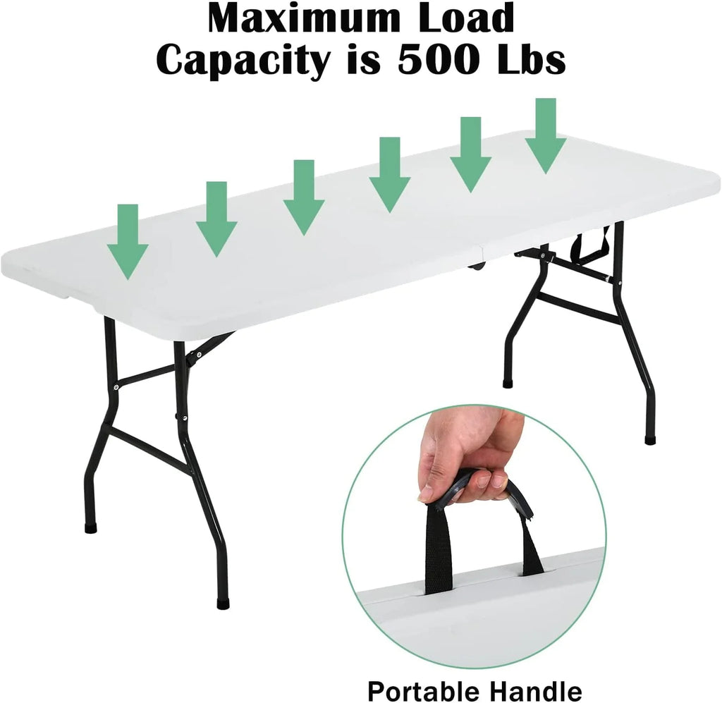 6ft Folding Plastic Table with Carrying Handle Y443602