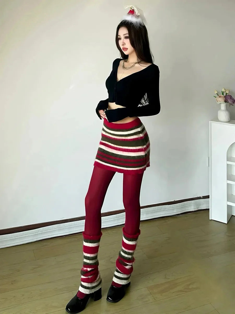 Striped Knitted Skirt Legwarmers V77179