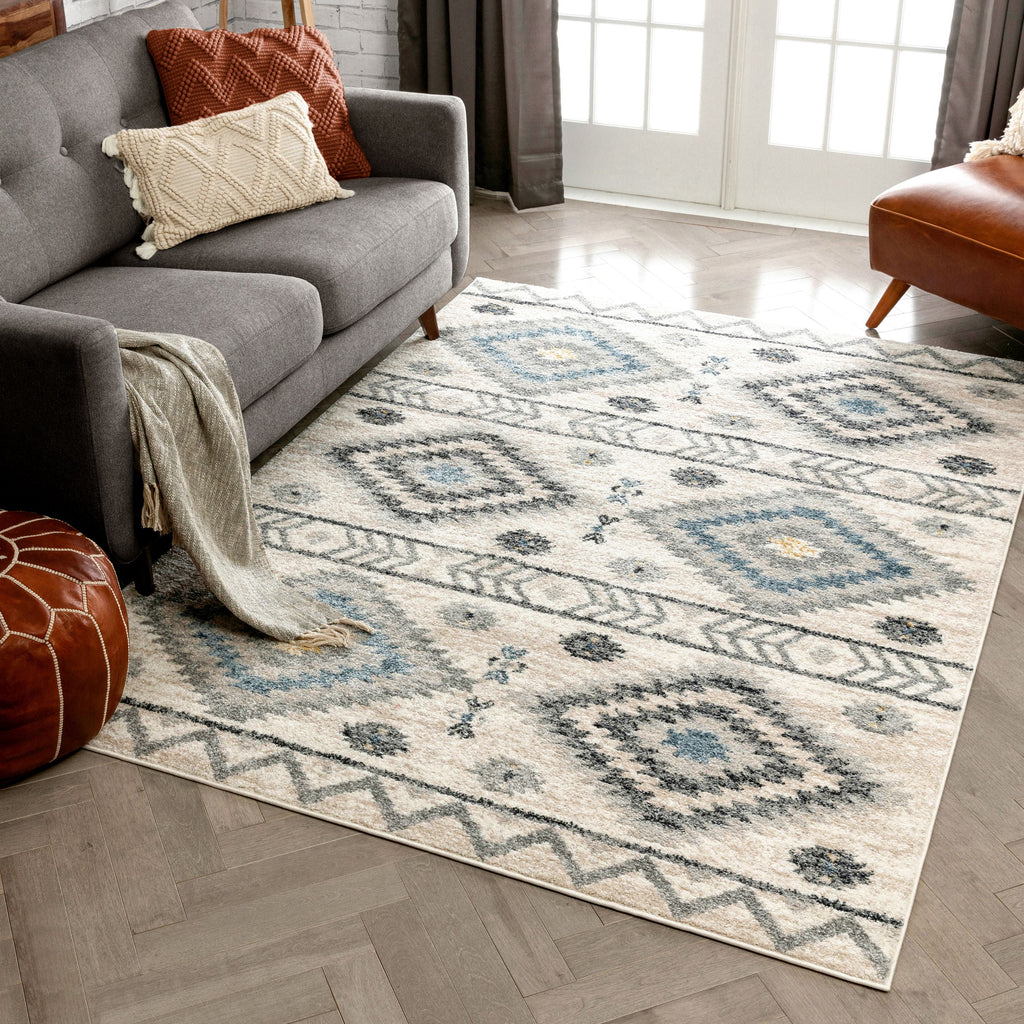 Blue Tribal Geometric Distressed Area Rug I5232