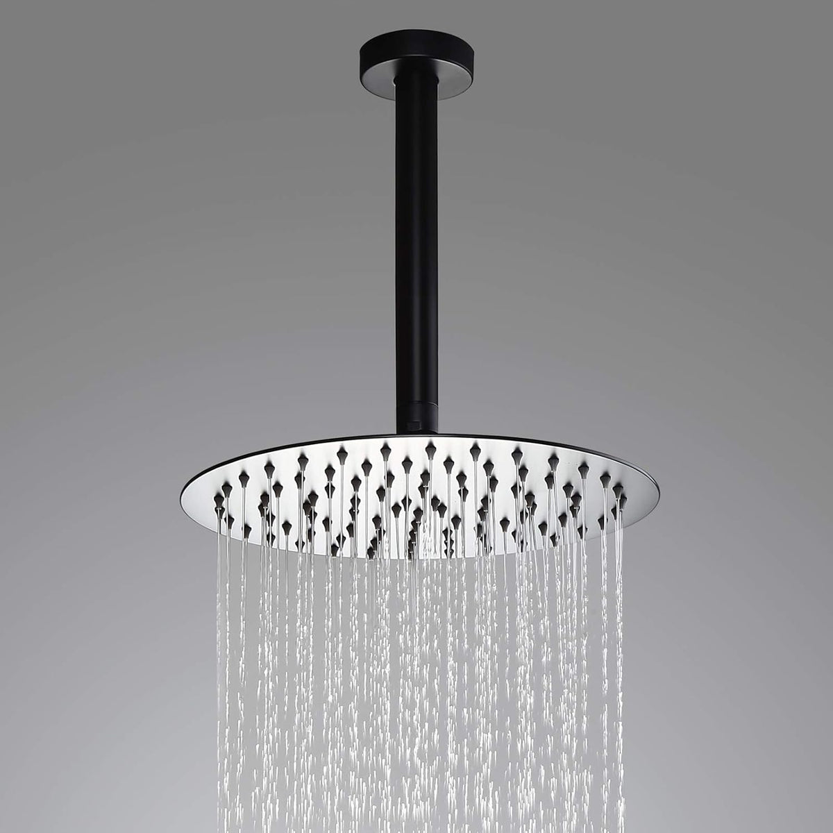 Matte Black 12" Ceiling Mounted Round Rainfall Shower with Hand Shower Wall Mount Combo Set with Rough-in Valve and Trims, Solid Brass T30051