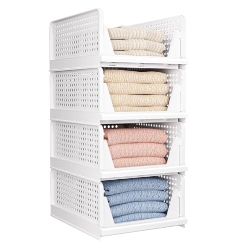 5 Pack White Stackable Plastic Storage Bins D556