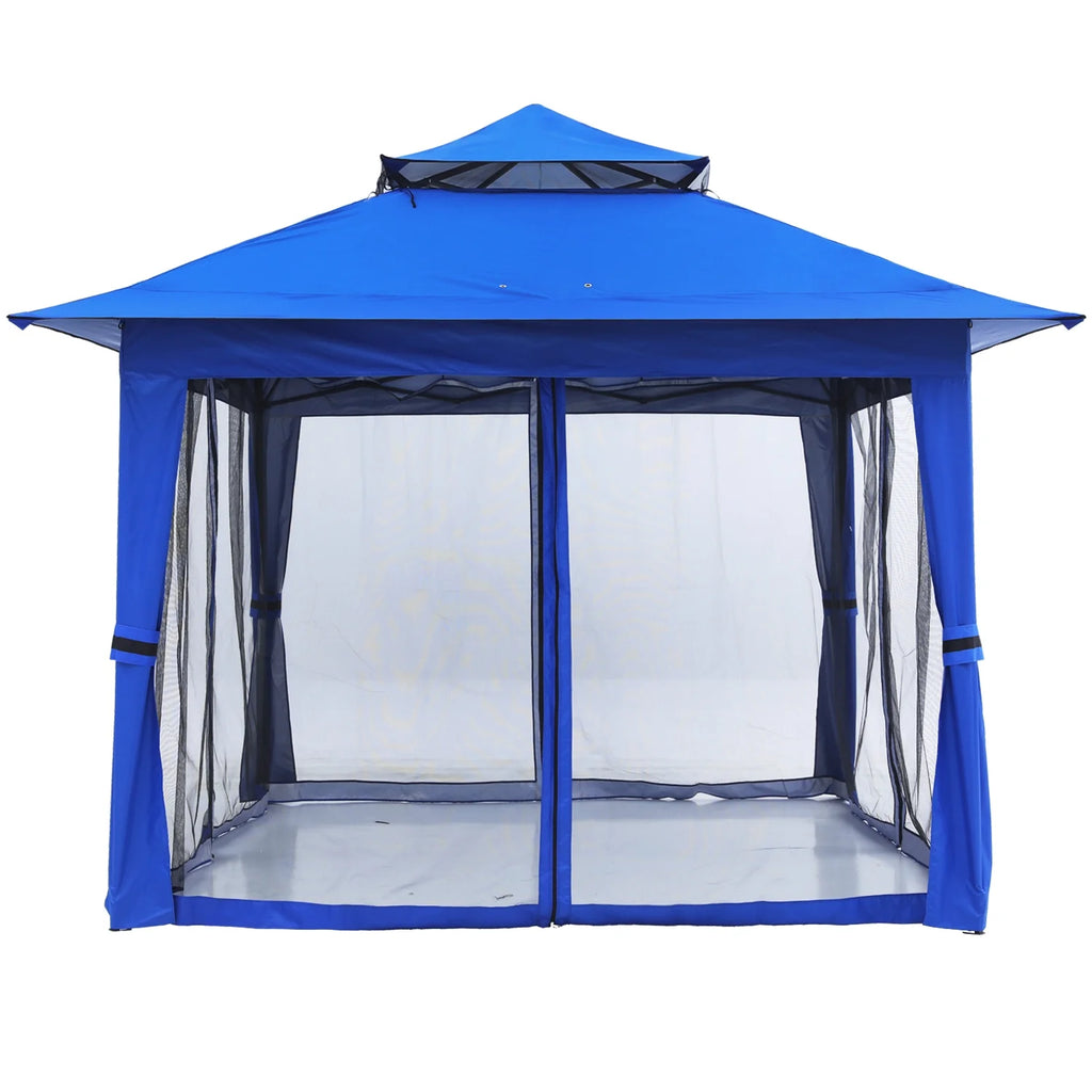 13'x13' Brown Pop up Gazebo Canopy Shelter with Mosquito Netting F520878