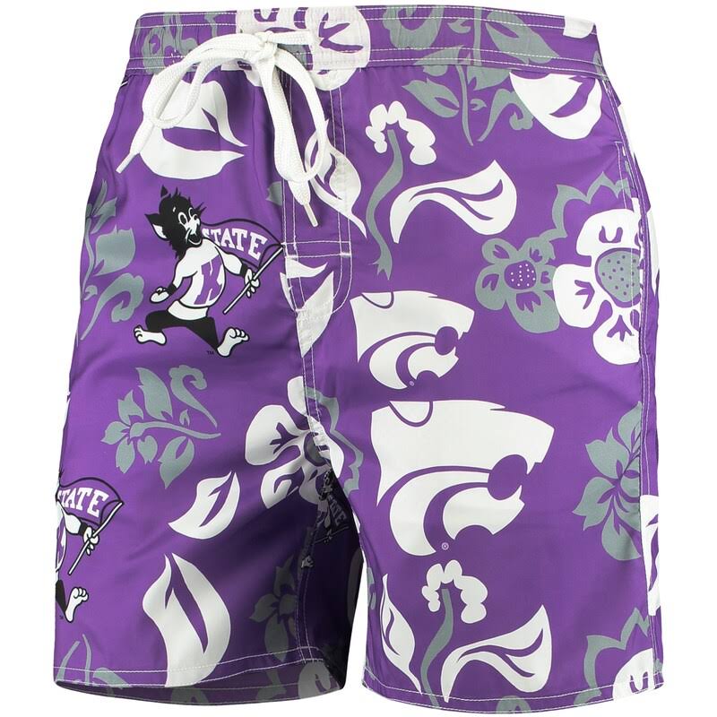Men's Purple Kansas State Wildcats Floral Volley Logo Swim Trunks V3968