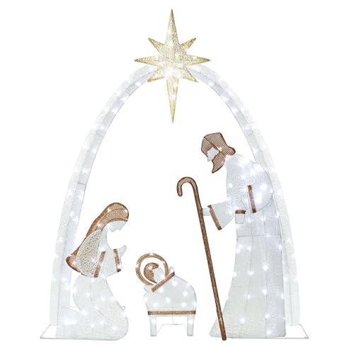 5FT Pre-Lit Iridescent Nativity Scene with 150 LED Lights T6654