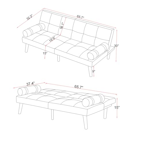 White Linen Convertible Sofa Bed with Adjustable Backrests G4593