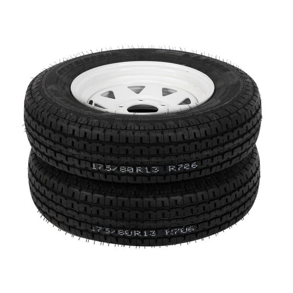 2-Pk Trailer Tire & Rim ST175/80R13 13" Load C 5 Lug White Spoke B94480