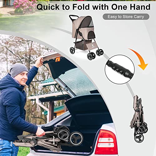 Navy Blue Four Wheels Pet Dog Stroller with Storage Basket Y60174