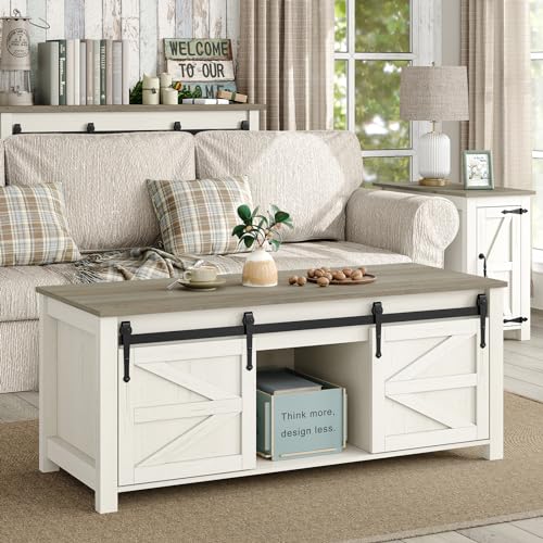 47.3'' White Rustic Brown Rectangular Lift Top Coffee Table with Storage E791755