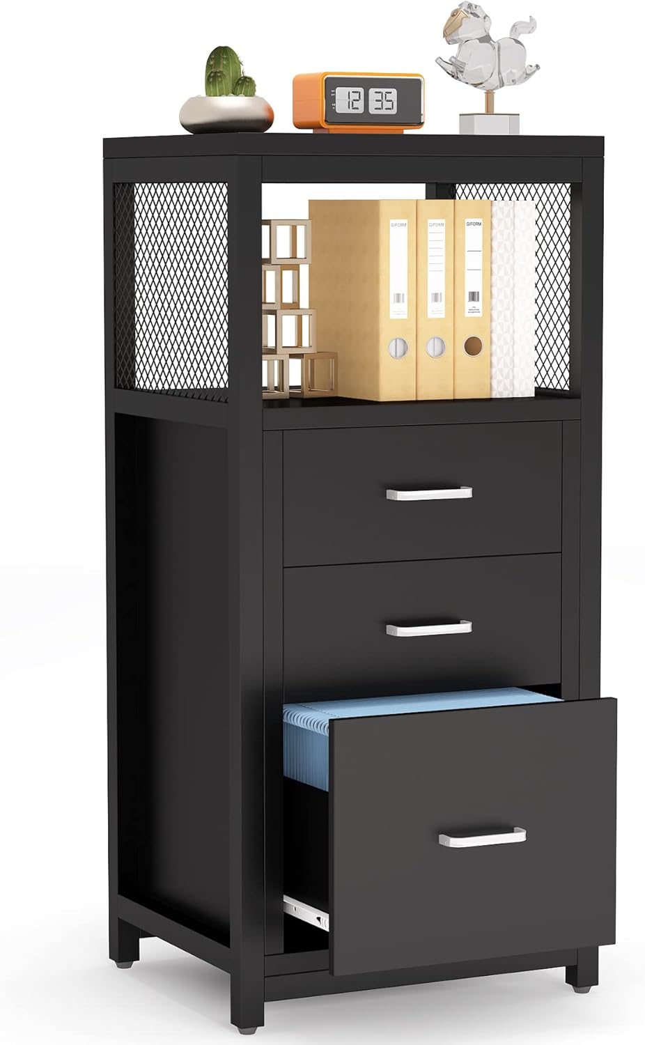 3 Drawer Letter Size File Cabinet with Wire Storage Shelves H28642