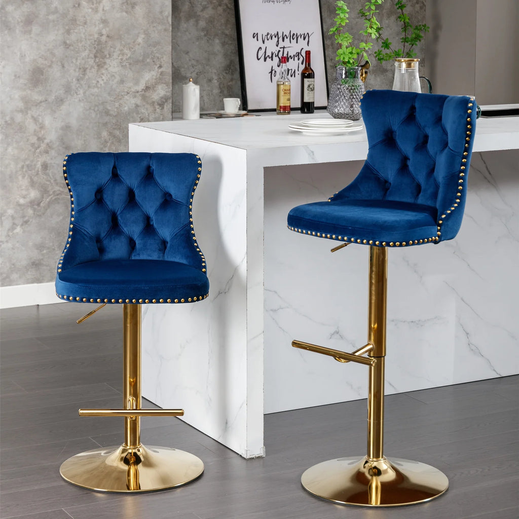Blue Velvet Swivel Bar Stools with High Back, Set of 2 M761953
