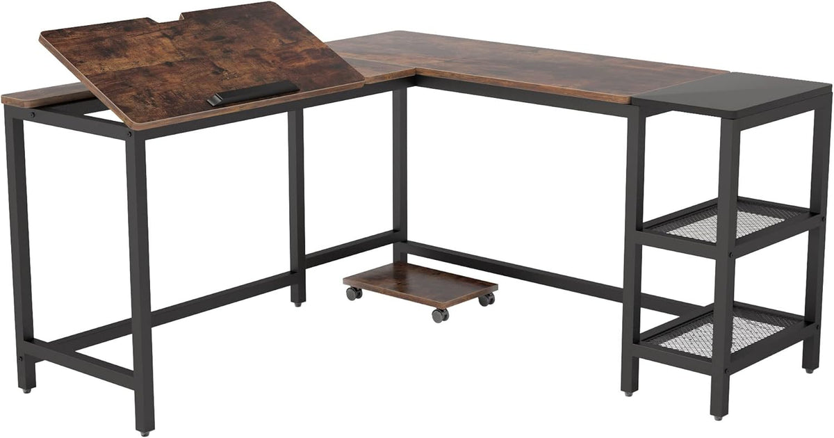Rustic Brown L Shaped Desk with Storage Shelves F728988