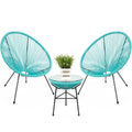 3-Piece Light Blue Patio Bistro Furniture Set with Glass Top Table M355