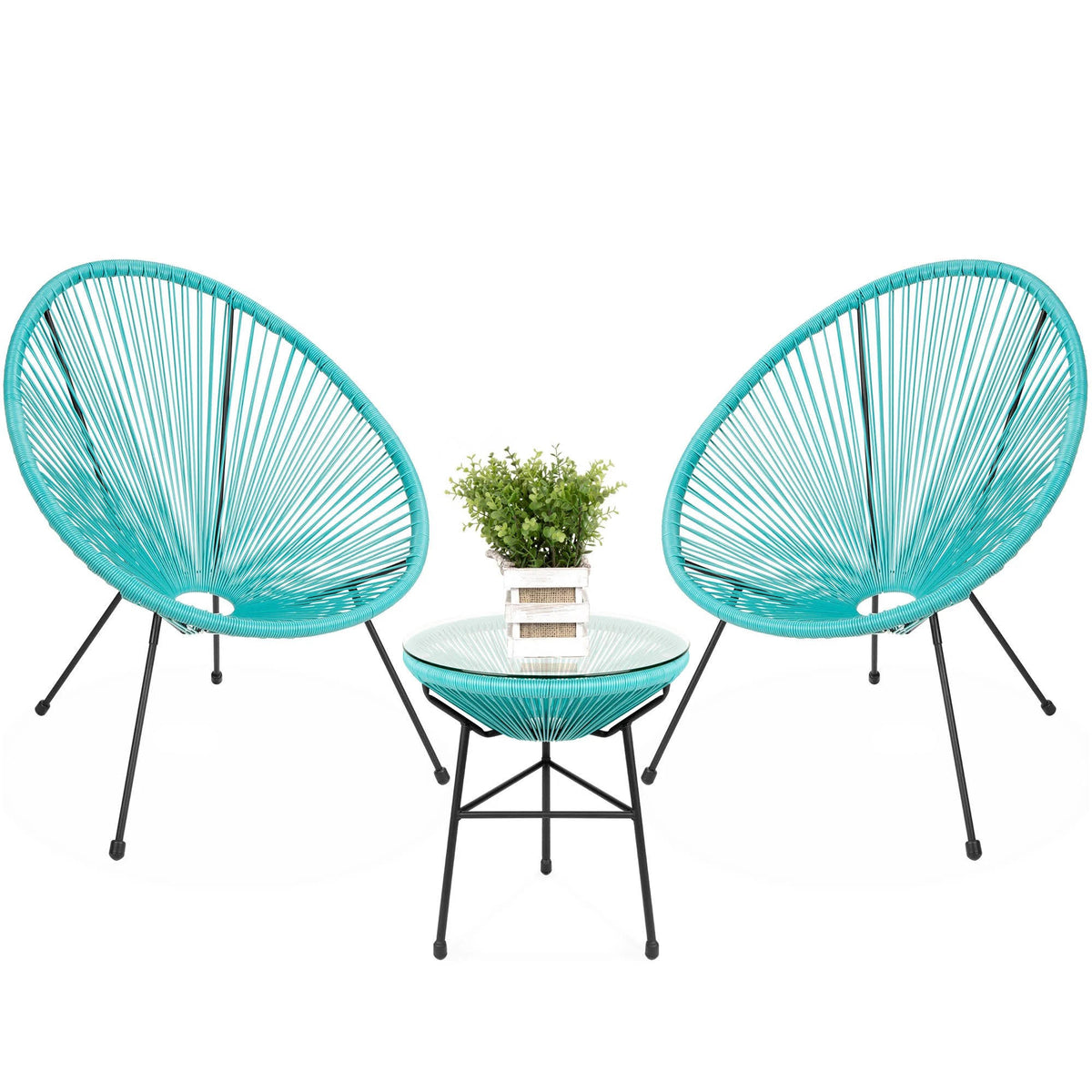 3-Piece Light Blue Patio Bistro Furniture Set with Glass Top Table M355