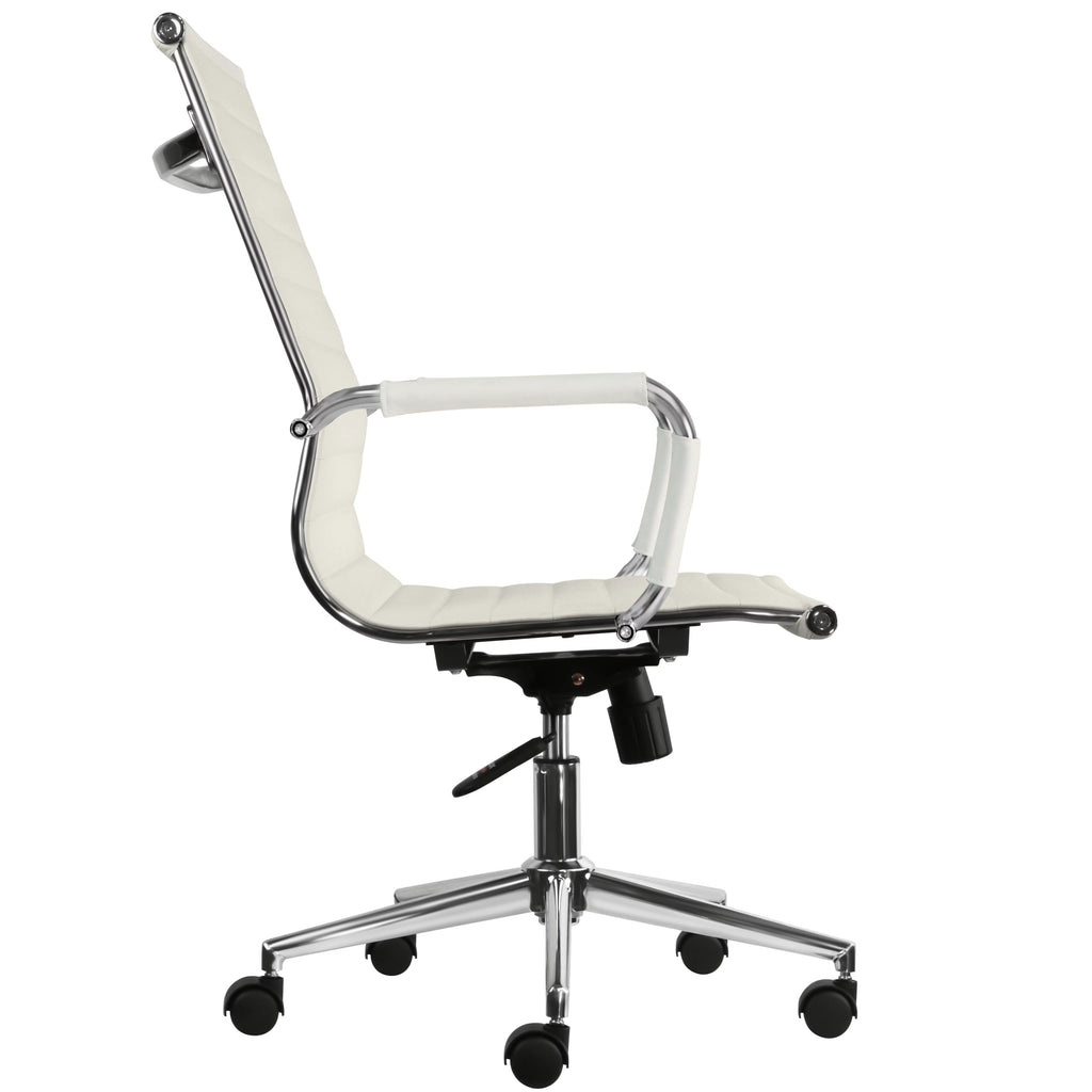 White Mid Century Modern High Back Ribbed PU Leather Ergonomic Office Chair C212781