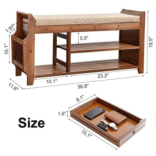 Shoe Storage Bench with Storage Basket and Side Drawer I6532