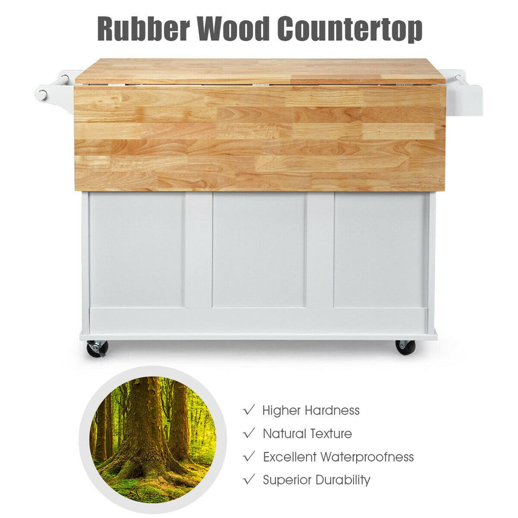 White Drop-Leaf Kitchen Island Trolley Cart Wood Storage Cabinet K921