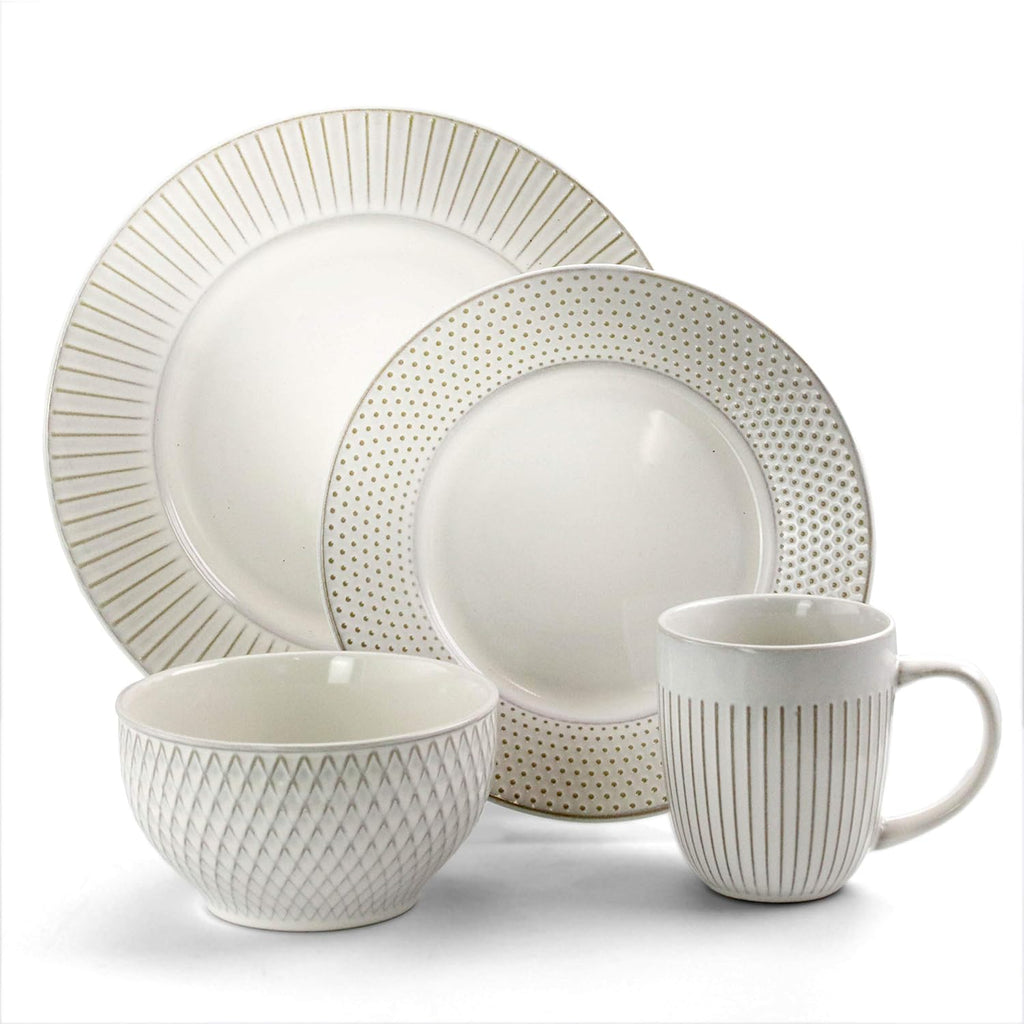 16 Piece White Stoneware Dinnerware Dish Set P759