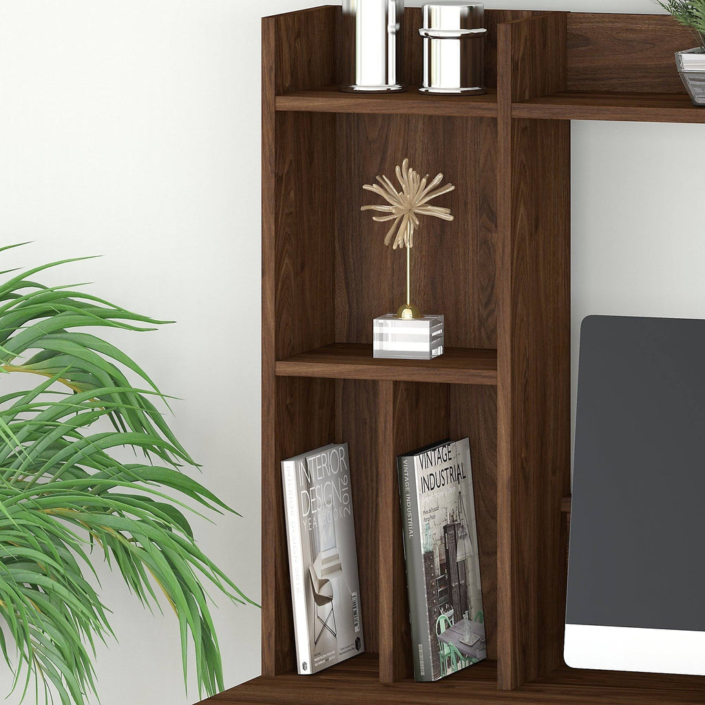 Modern Gray L-Shaped Desk with Hutch N2087