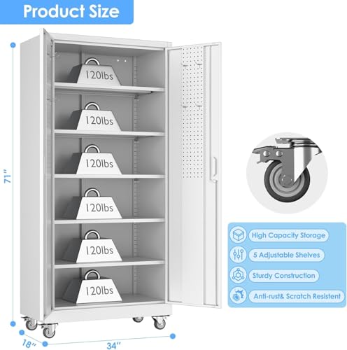 Black Metal Garage Storage Cabinet with Wheels F95409