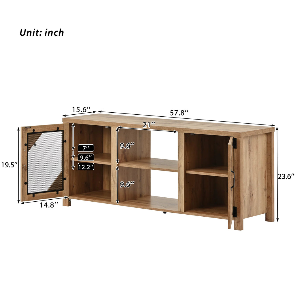 Natural Wood TV Stand with 2 Door Cabinet O44883
