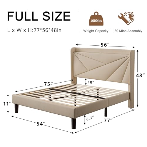 White Full Size Upholstered Platform Bed Frame with Storage Headboard G5091