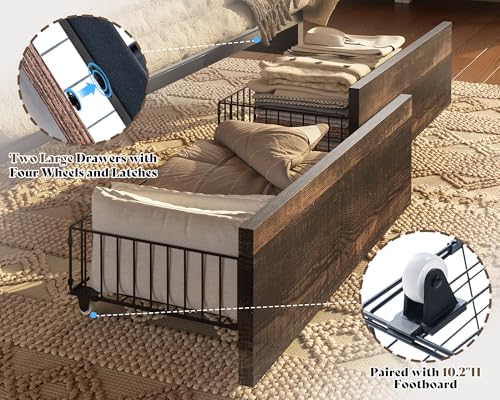 Grey King Bed Frame with Storage Drawers and Bookcase Headboard T719103