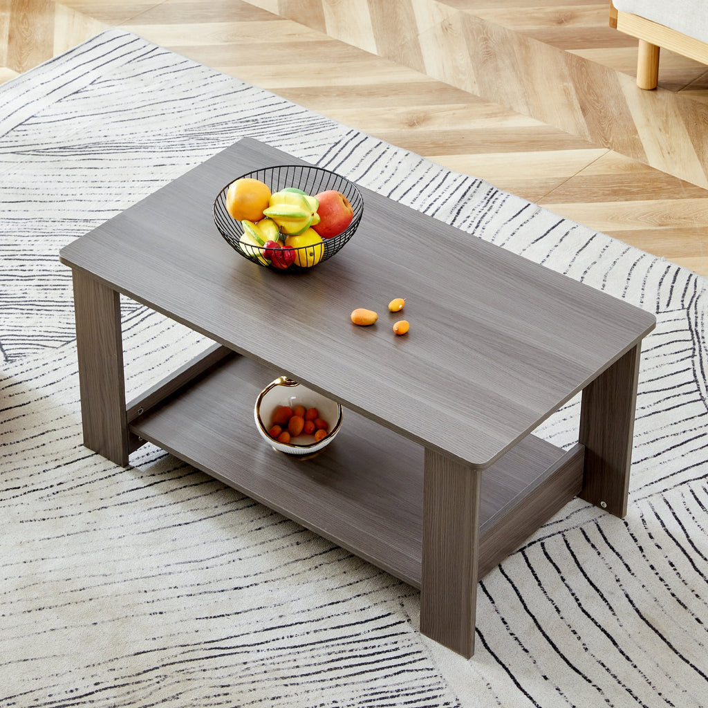 Gray Wood Grain Double Layered Rectangular Coffee Table E51479
