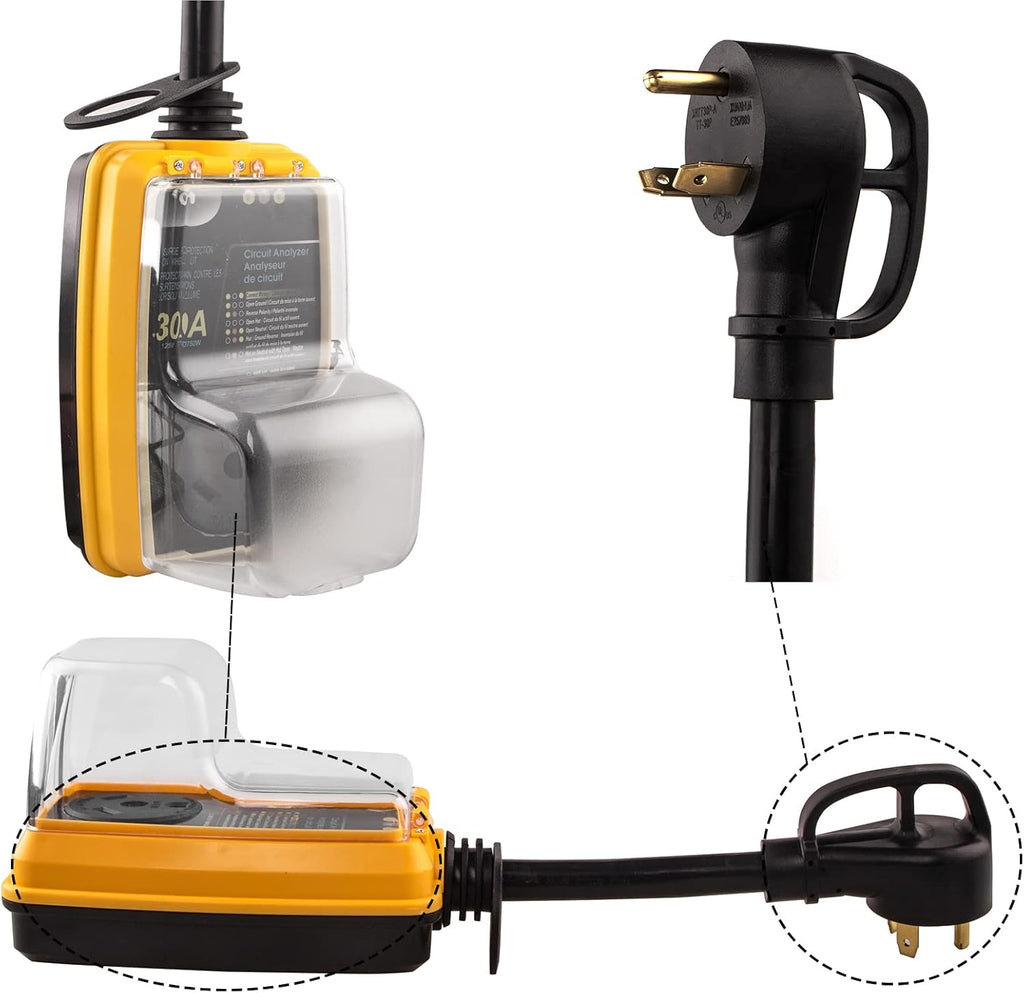 30 Amp Surge Protector for RV with Waterproof Cover and LED Indicator A93806