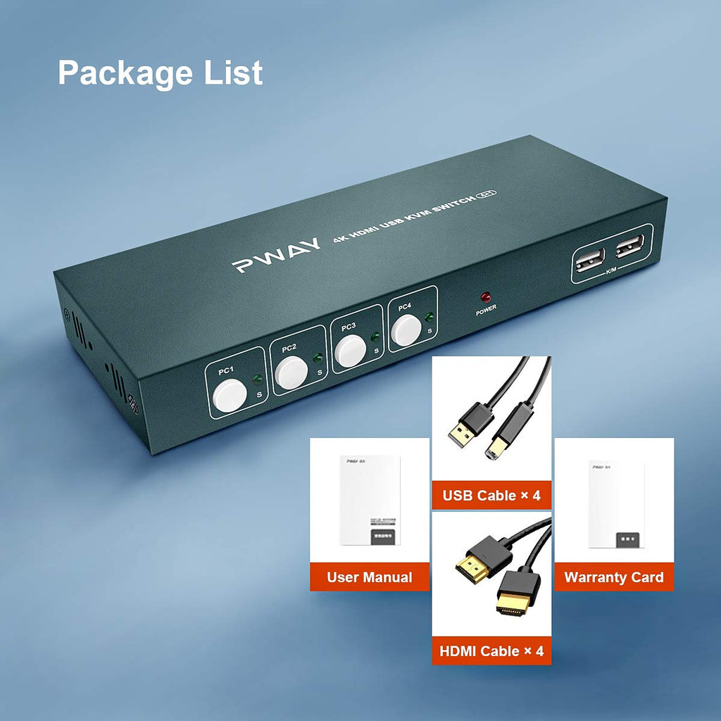 KVM Switch HDMI 4 Port Box, 4K@30Hz, with 4 USB-B and 4 HDMI Cables C976420