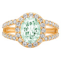 2.78ct Oval Cut Green Simulated Diamond 18k Yellow Gold Halo Ring Size 3.5 J619