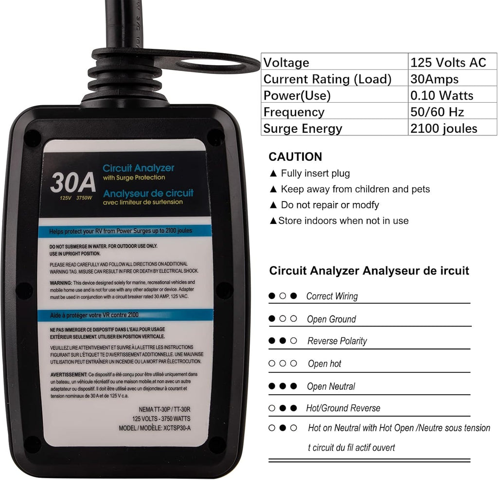 30 Amp Surge Protector for RV with Waterproof Cover and LED Indicator A93806