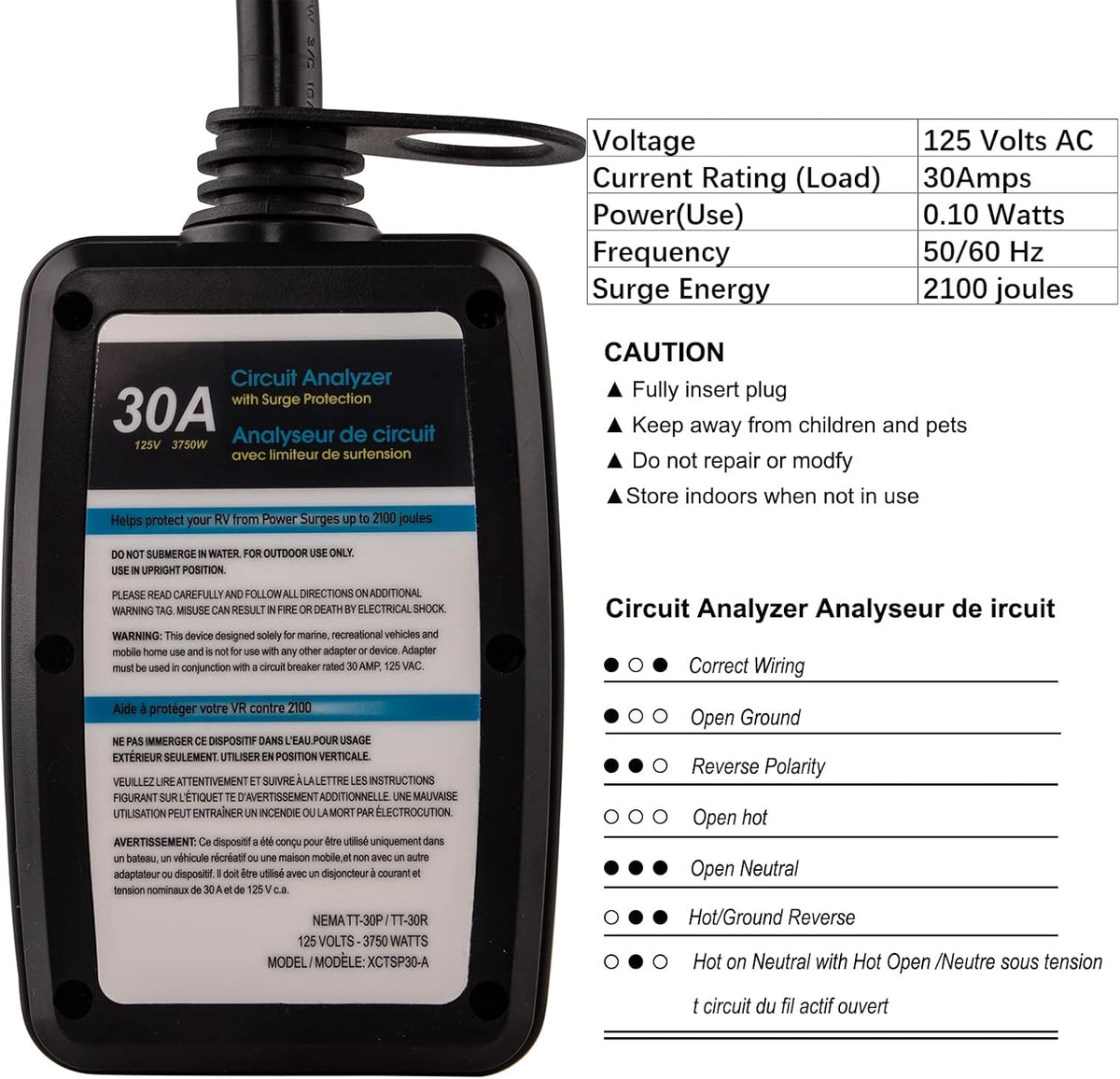 30 Amp Surge Protector for RV with Waterproof Cover and LED Indicator A93806