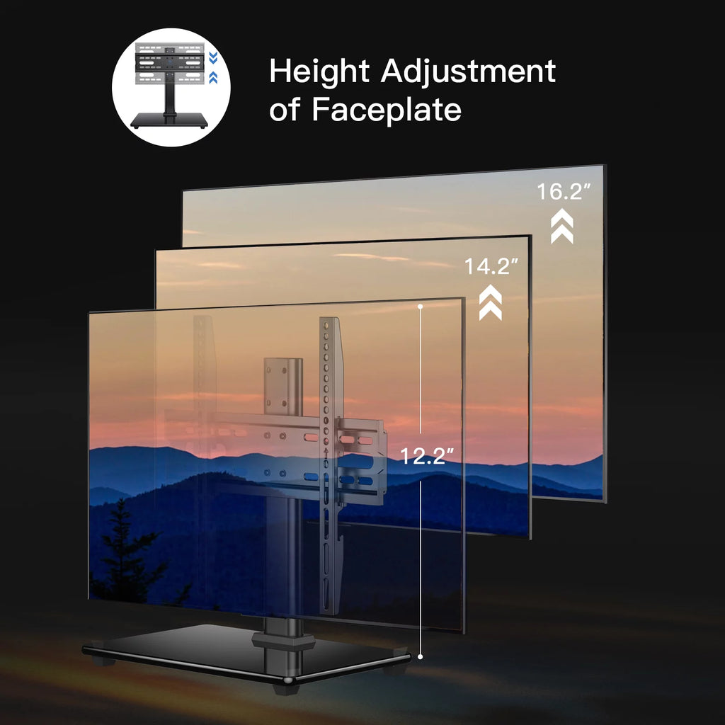 Universal TV Stand for 32-55 Inch TVs Height Adjustable Tempered Glass Base V389896