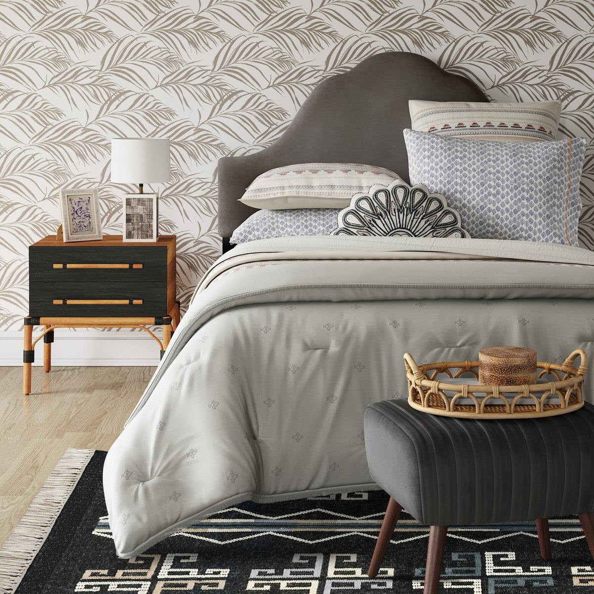 Gray Velvet Arched Headboard P5725