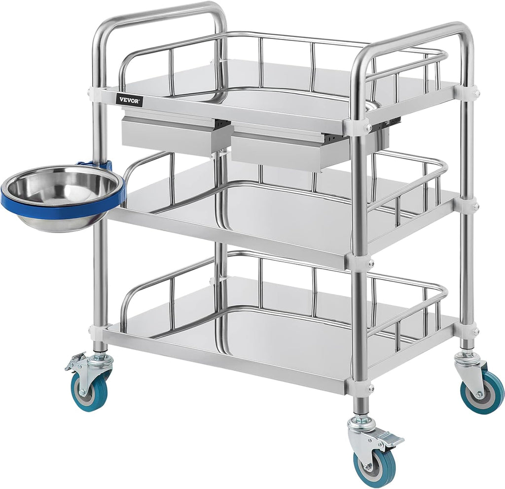 3 Layer Stainless Steel Lab Cart with Drawers J236