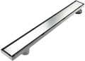 36-Inch Offset Linear Shower Drain with Tile Insert Grate Cover, Brushed 304 Stainless Steel Rectangle Side Outlet Shower Floor Drain N856
