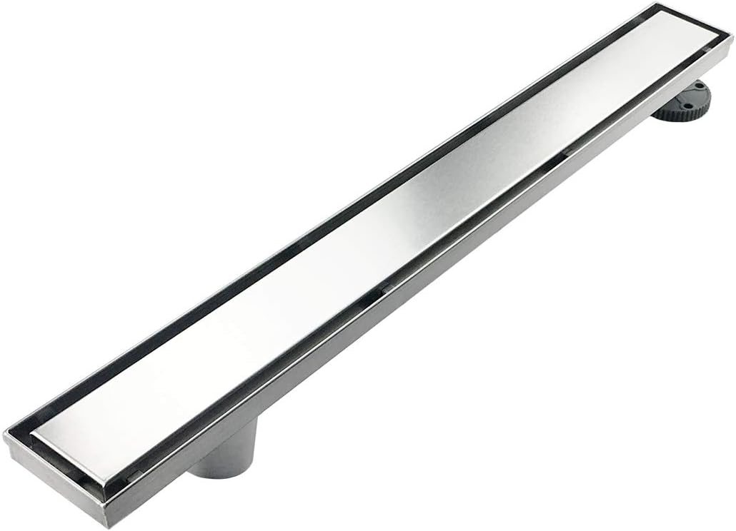 36-Inch Offset Linear Shower Drain with Tile Insert Grate Cover, Brushed 304 Stainless Steel Rectangle Side Outlet Shower Floor Drain N856