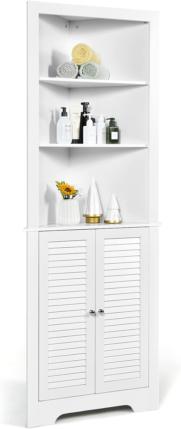 White 3 Shelf Corner Storage Cabinet J4934