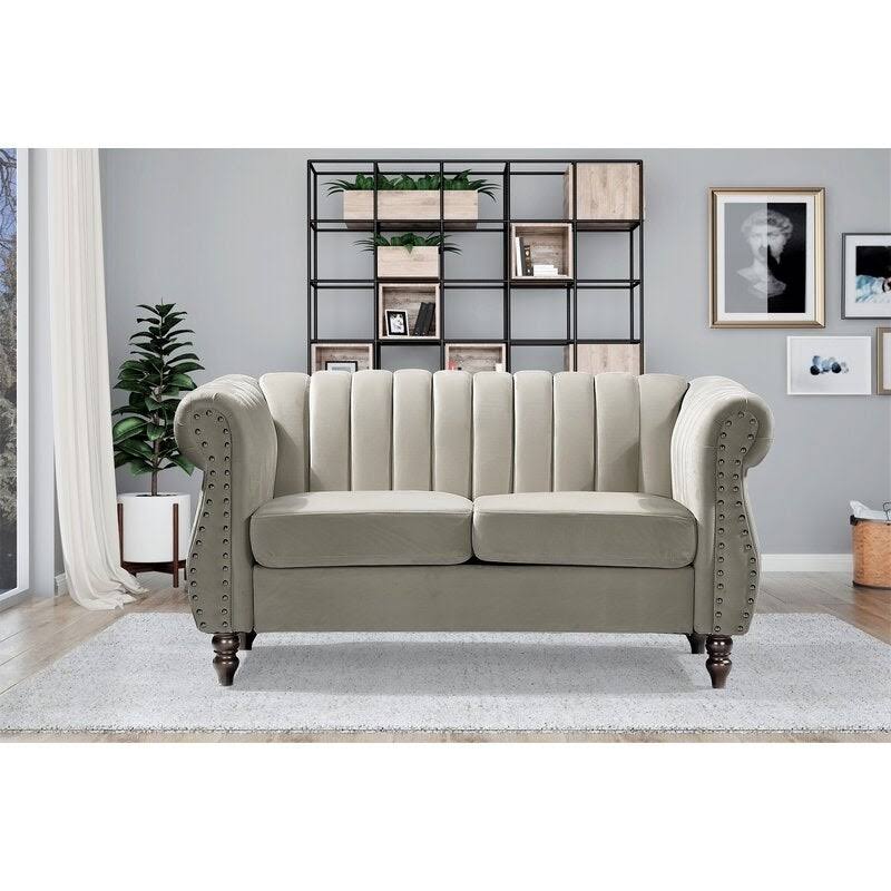 Beige Velvet Rolled Arms Loveseat Z87094