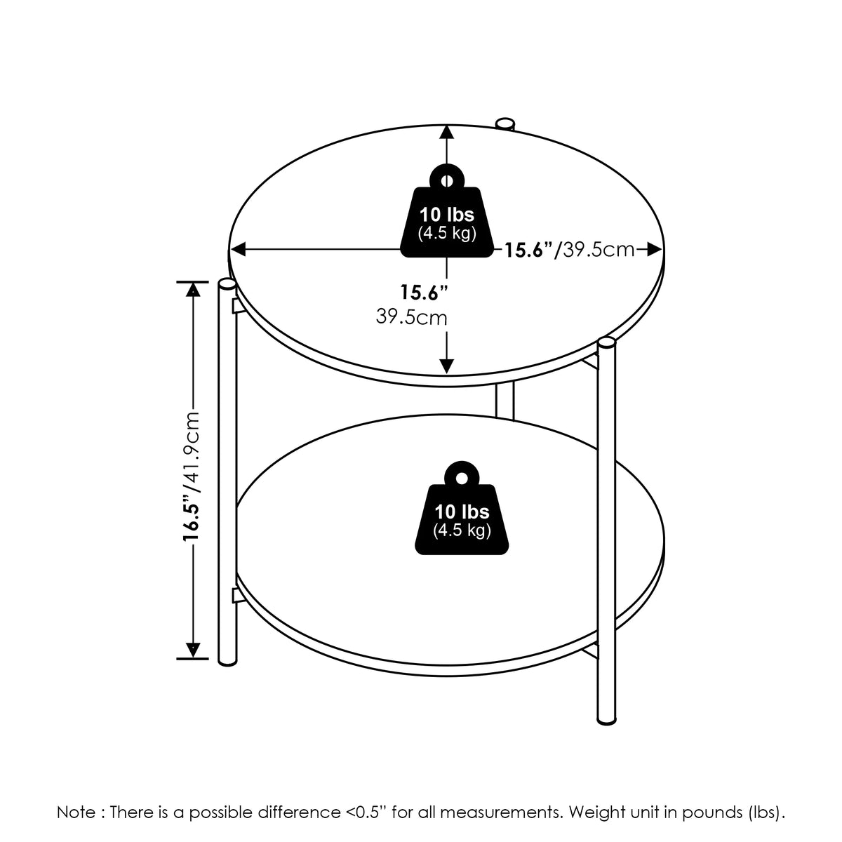 2-Tier Round Side End Table with Metal Legs X4887