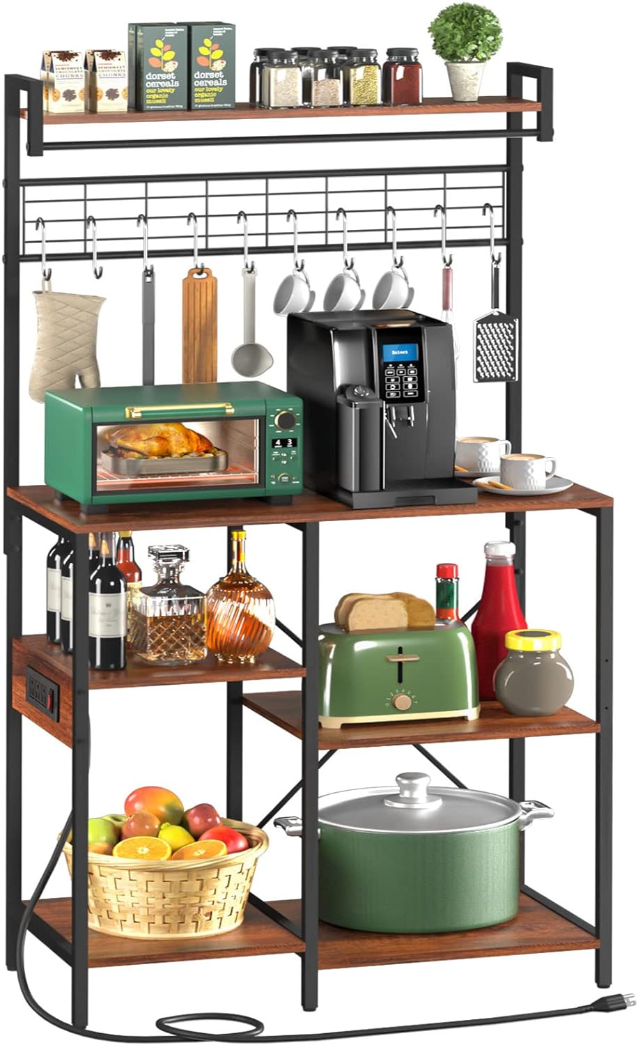 Industrial Bakers Rack with Power Outlet, 10 Hooks N868012