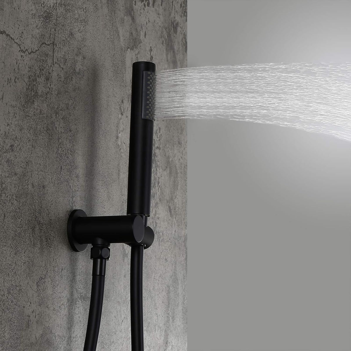 Matte Black 12" Ceiling Mounted Round Rainfall Shower with Hand Shower Wall Mount Combo Set with Rough-in Valve and Trims, Solid Brass T30051