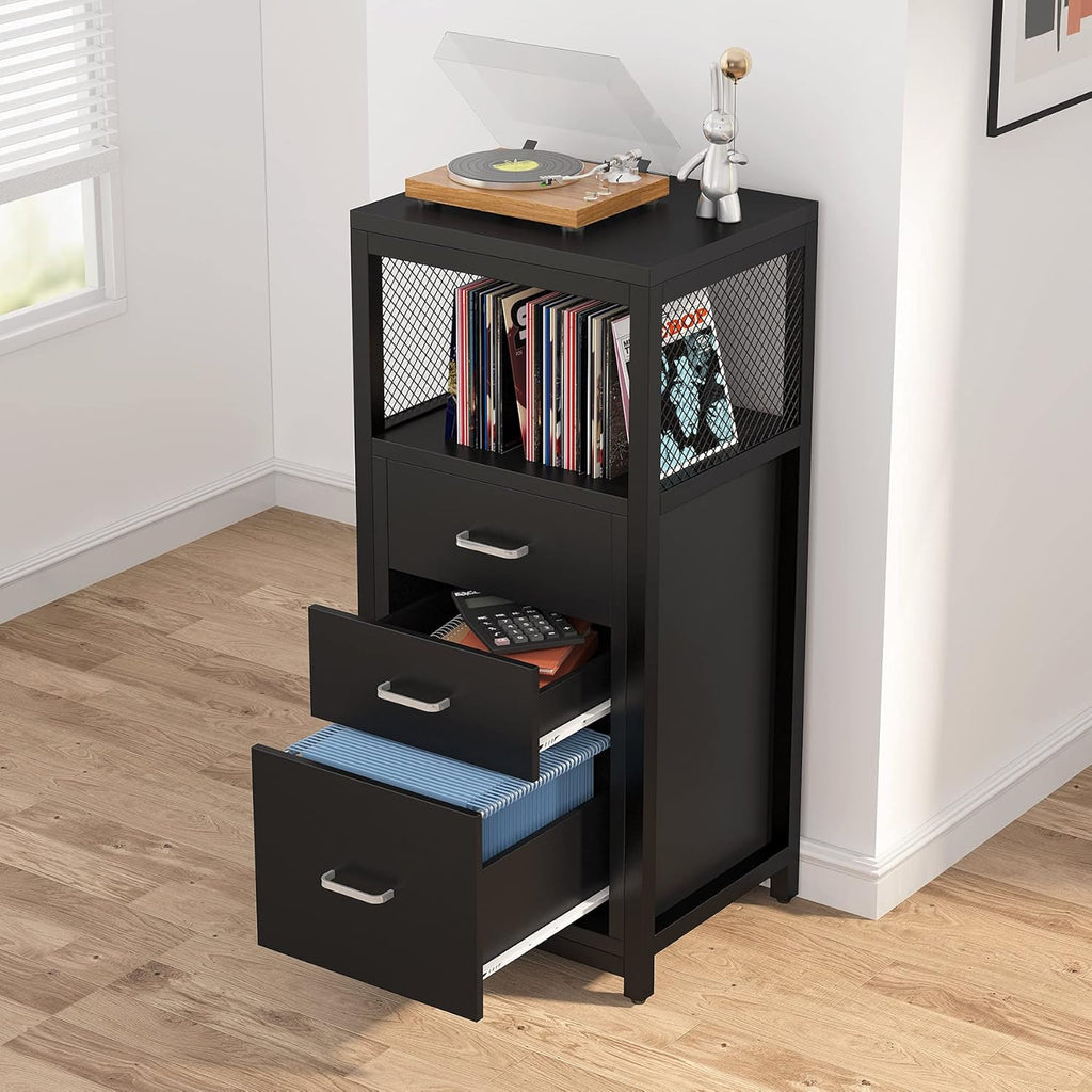 3 Drawer Letter Size File Cabinet with Wire Storage Shelves H28642
