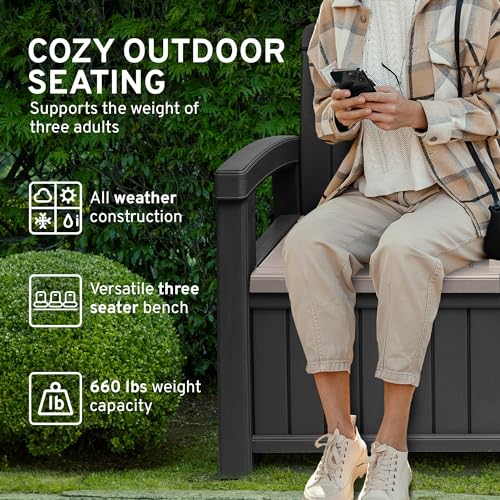 3 Seat 90 Gallon Weatherproof Resin Storage Bench T58089
