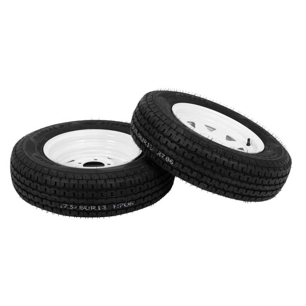 2-Pk Trailer Tire & Rim ST175/80R13 13" Load C 5 Lug White Spoke B94480
