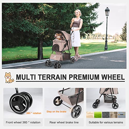 Navy Blue Four Wheels Pet Dog Stroller with Storage Basket Y60174