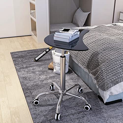 Black Tempered Glass Side Table with 5 Lockable Wheels A399